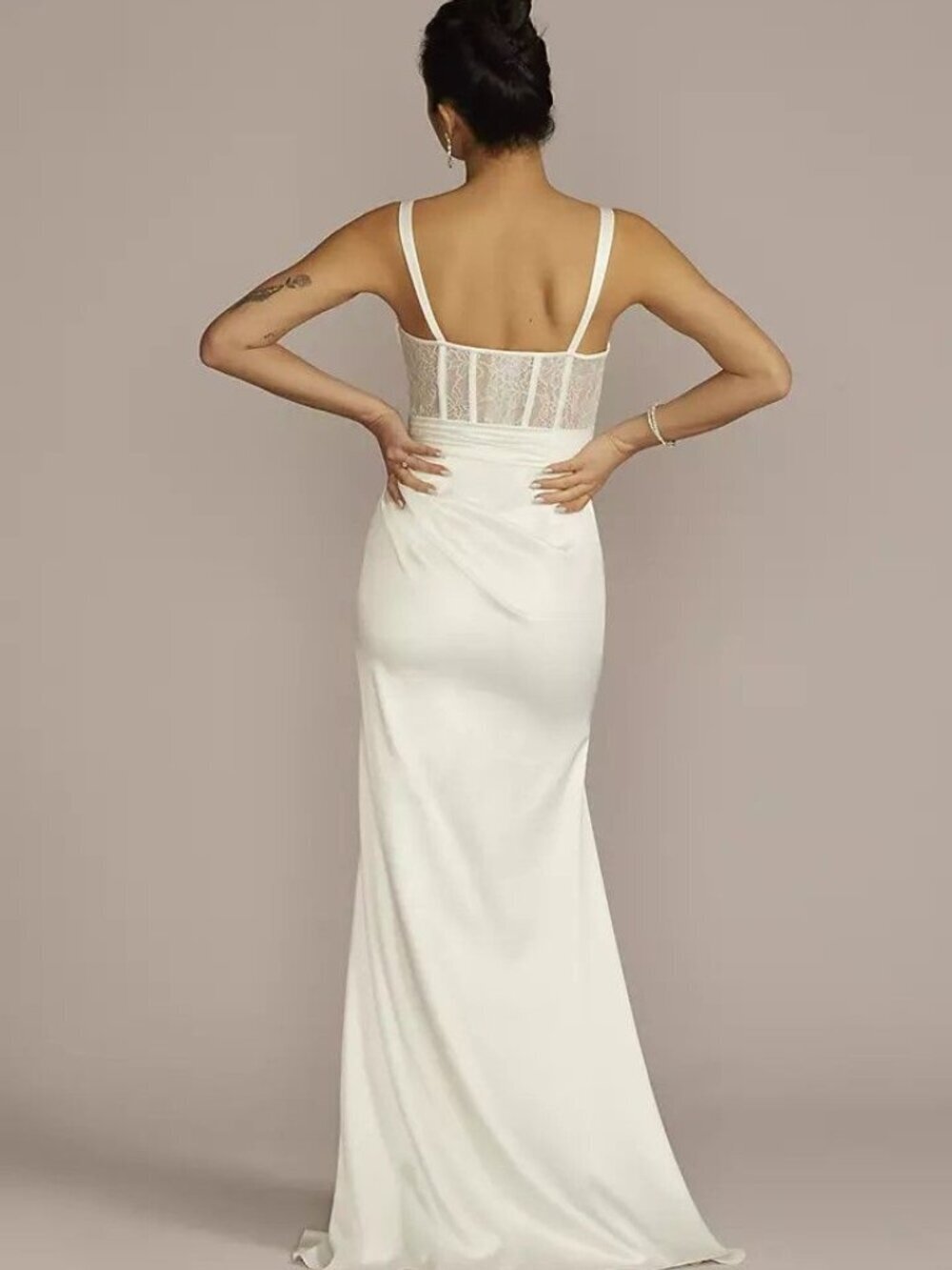 David’s Bridal Corset Bodice Pleated Sheath Wedding Dress Slit Size 6 NWT - Picture 2 of 6